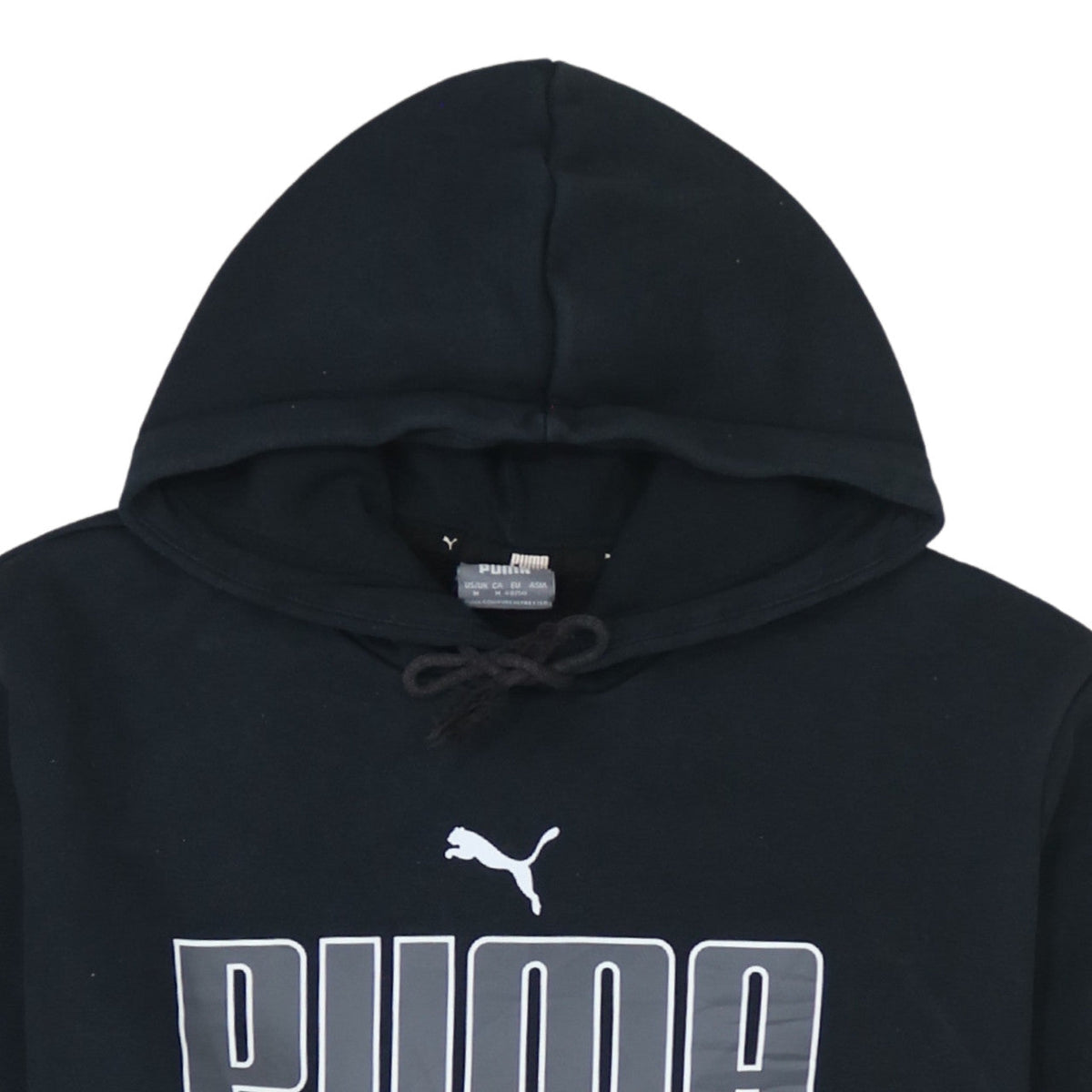 Puma Men's Black Pullover Hoodie M Regular Fit Logo Fleece Sweatshirt