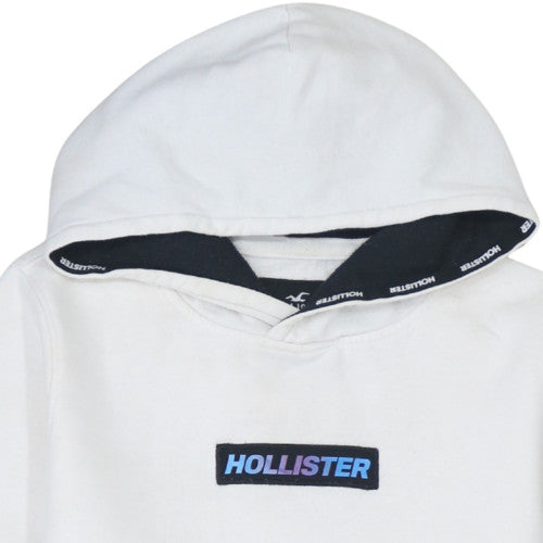 Hollister Men’s White Pullover Hoodie S Regular Fit Fleece Logo Sweatshirt