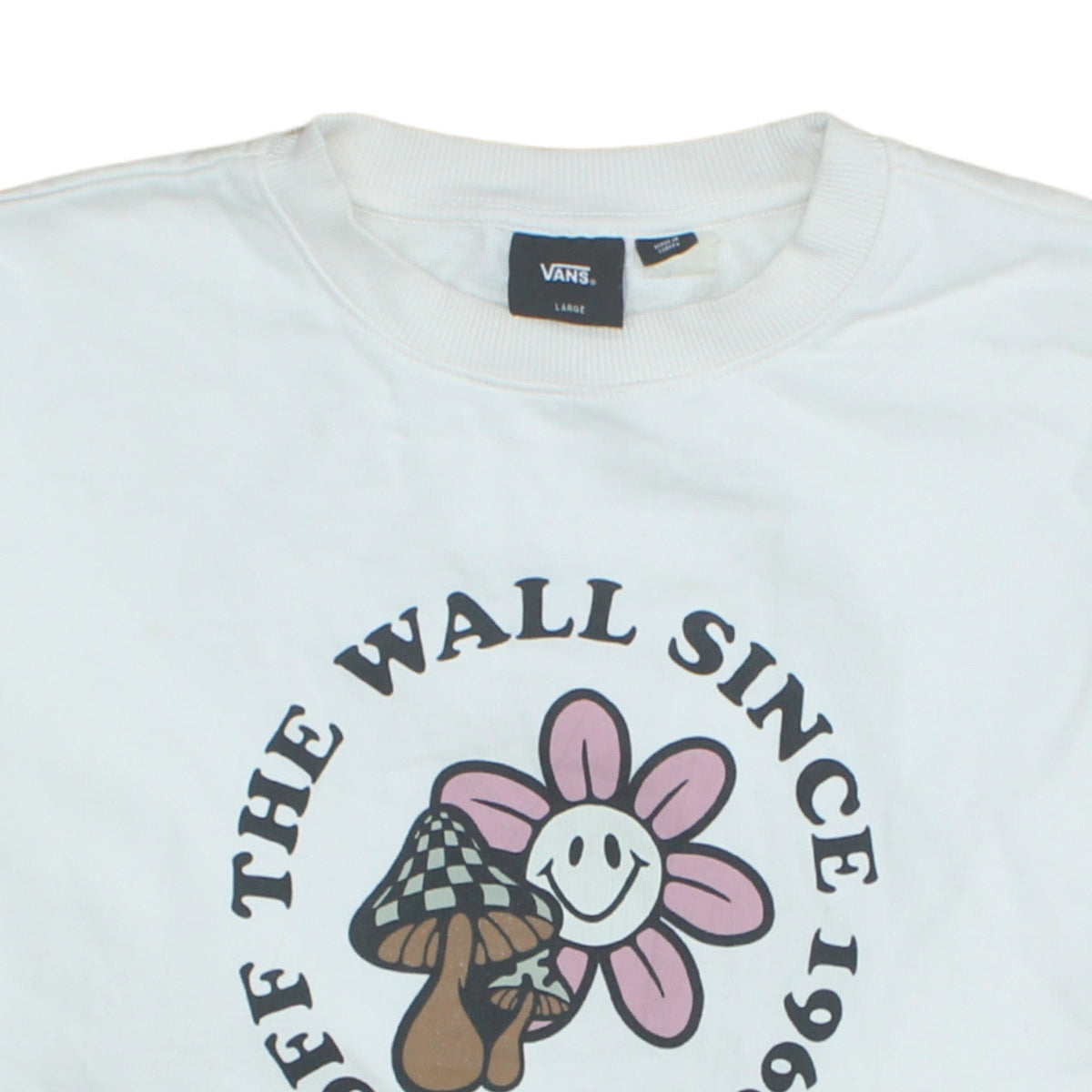 Vans Womens White Large Pullover Sweatshirt with Flower Graphic