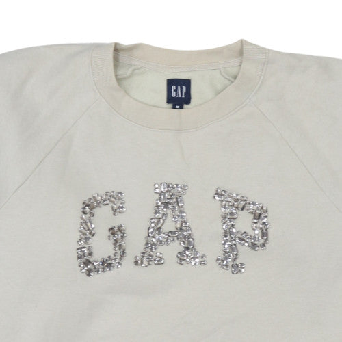 GAP Women Beige Sequin Logo Pullover Sweatshirt M