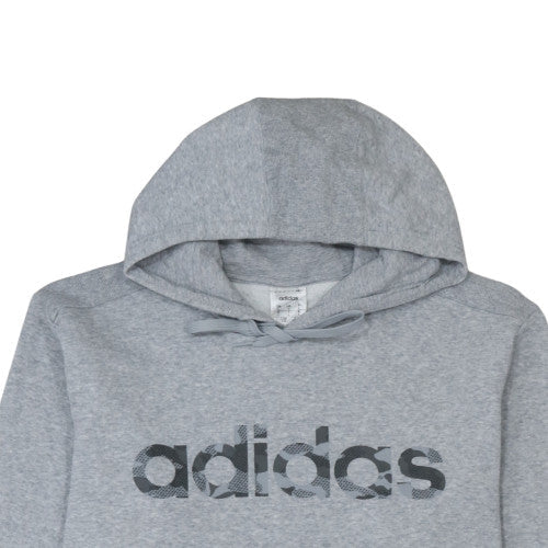 Adidas Mens Grey Pullover Hoodie L Logo Print Sweatshirt