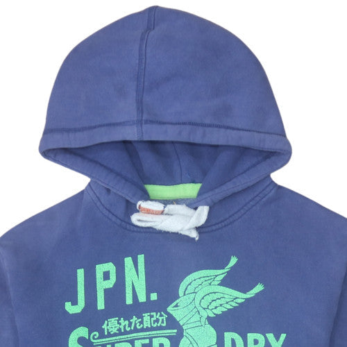 Superdry Mens Blue Pullover Hoodie M Graphic Print Fleece Sweatshirt