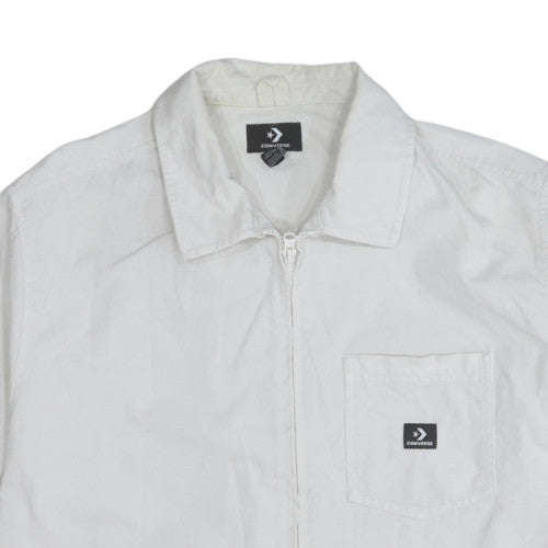 Converse Men's White Cotton Zip-Up Short Sleeve Shirt M