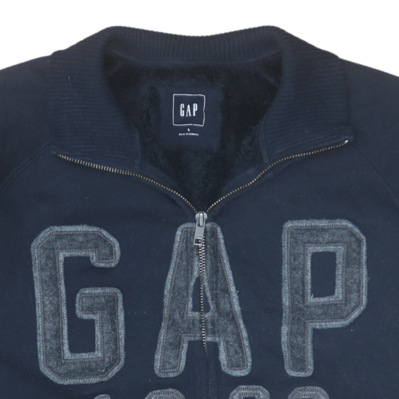 GAP Men's Blue L Bomber Jacket Full Zip Fleece Lined 1969 Logo