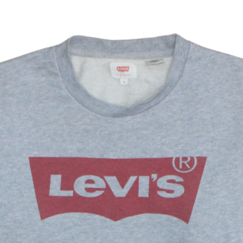 Levi's Men's Grey Crew Neck Sweatshirt Medium Logo Print Cotton Blend