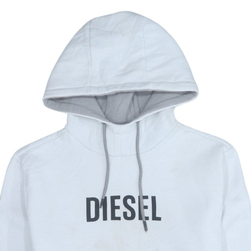 Diesel Men's White Pullover Logo Hoodie Size M Cotton Blend