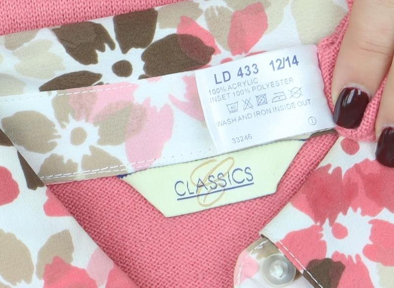 Classics Women Pink V-Neck 3/4 Sleeve Cardigan Size 16