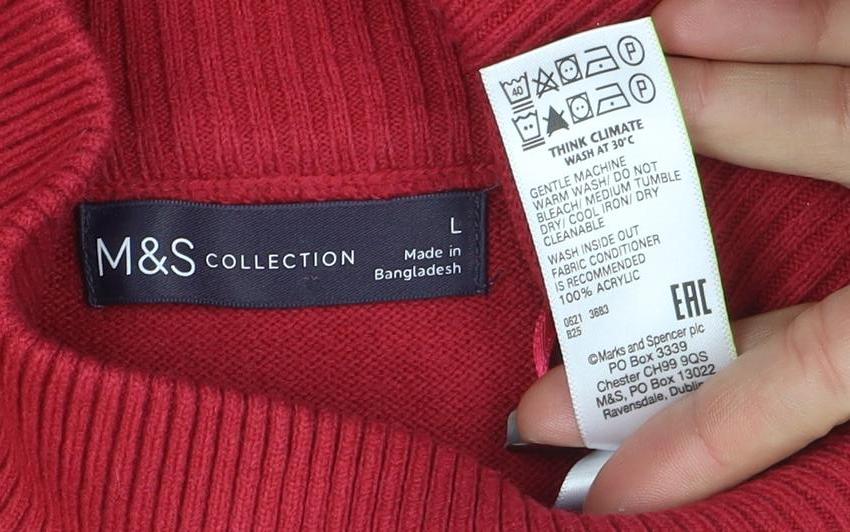 Marks & Spencer Women's Red Roll Neck Acrylic Jumper L