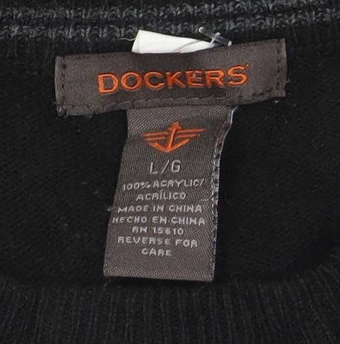 Dockers Men's Black Argyle Pullover Jumper L Crew Neck Knit