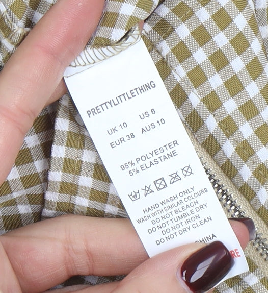 PRETTYLITTLETHING Women’s Brown Check Cropped Blouse UK 10