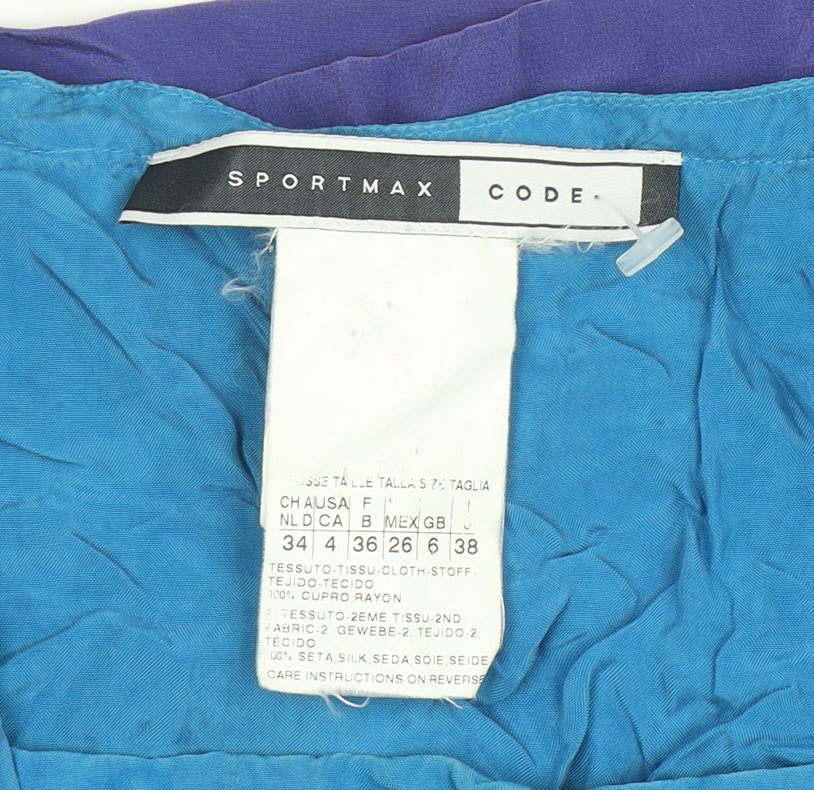 Sportmax Code Women Blue Colourblock Silk Shift Dress Size 10