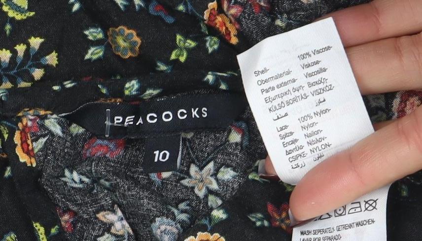Peacocks Women's Black Floral A-Line Short Dress Size 10