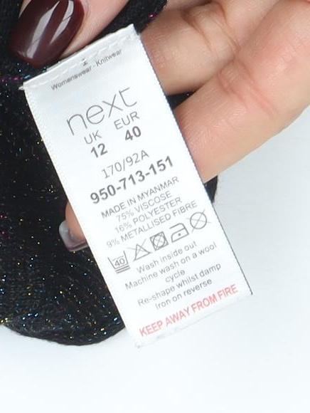 Next Women’s Black Metallic Knit Crew Neck Jumper Size 12