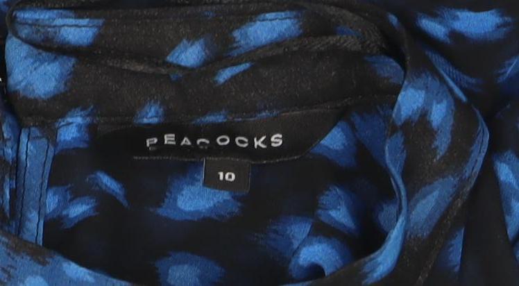 Peacocks Women’s Blue Animal Print Sheer Chiffon Blouse Size 10