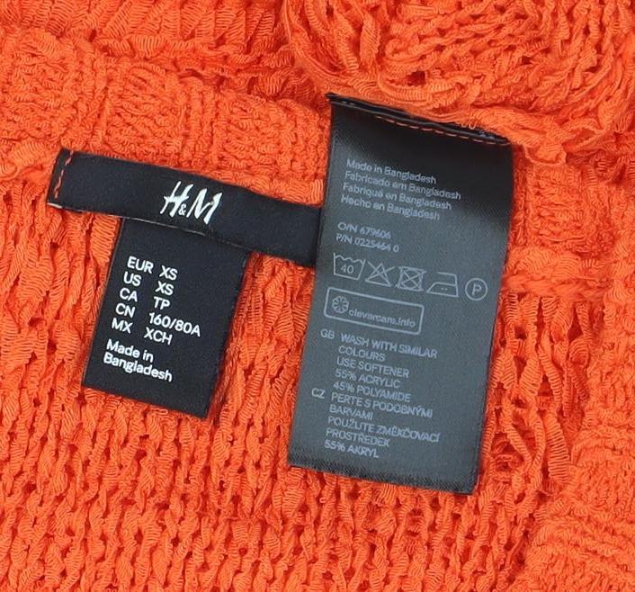 H&M Women’s Orange Open-Knit 3/4 Sleeve Pullover Jumper XS