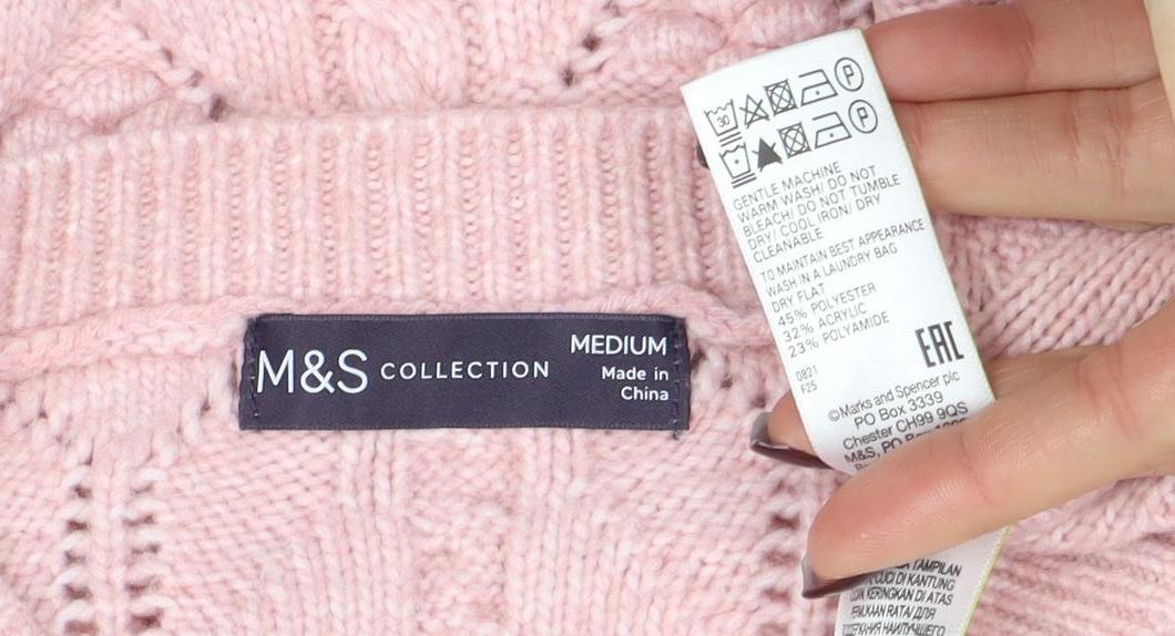 Marks & Spencer Women Pink Cable Knit Crew Neck Jumper Medium