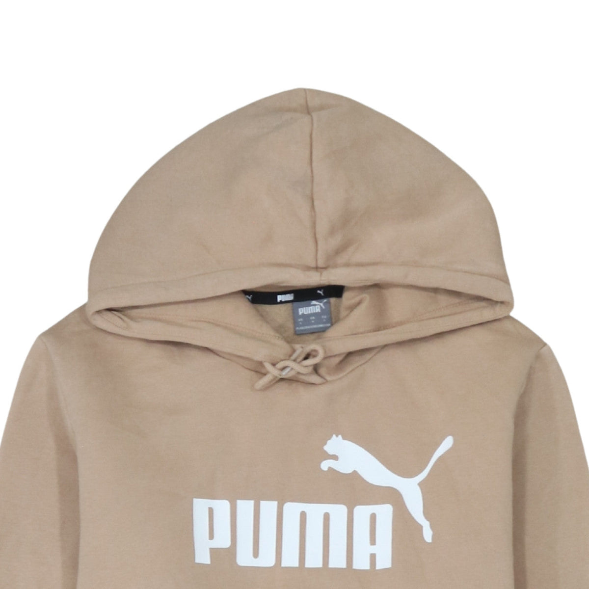 Puma Womens Beige Pullover Hoodie L Logo Print Casual Cotton Blend