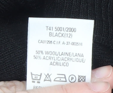 Marks & Spencer Women Black UK 12 Wool Blend Cardigan with Shoulder Pads