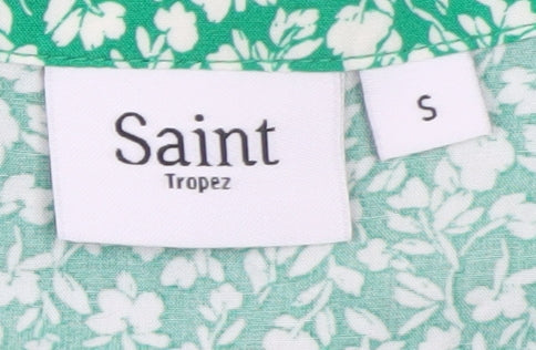 Saint Tropez Women's Green Floral Viscose Tunic Blouse Size S