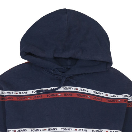 Tommy Jeans Men’s Blue Pullover Hoodie M Logo Striped Fleece