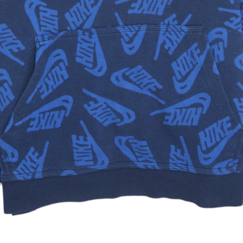 Nike Boys Blue Logo Print Pullover Hoodie Size L Cotton Blend