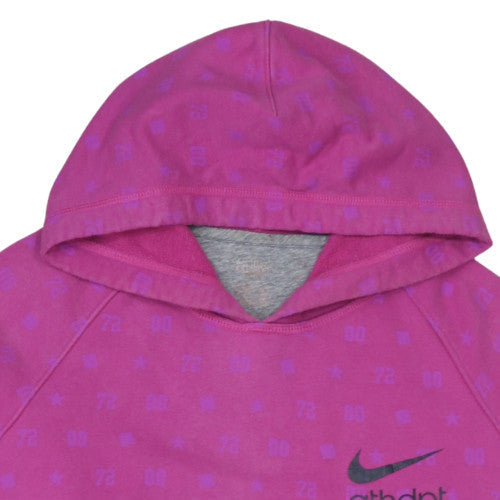 Nike Women Pink Hooded Pullover Sweatshirt Size M Printed Logo Casual