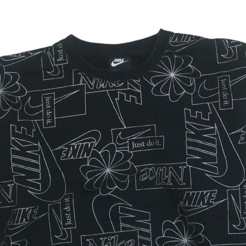 Nike Women Black Graphic Crew Neck Sweatshirt Size L Cotton Blend