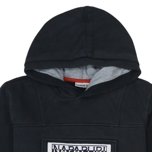 Napapijri Boys Black Pullover Hoodie 16 Years Fleece Lined Logo Top