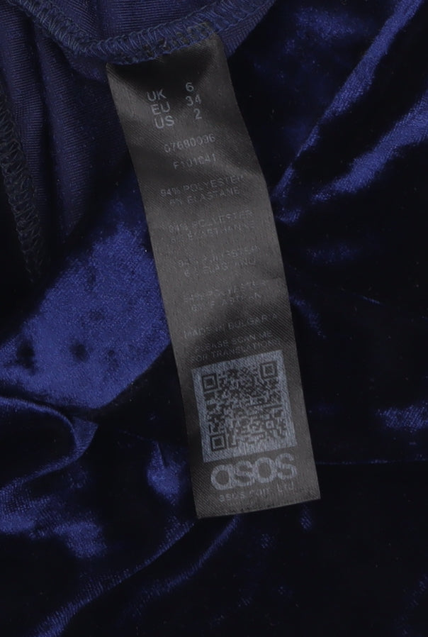 ASOS Women Navy Blue Velvet Flared Trousers UK 6