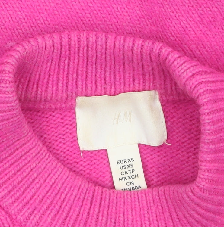 H&M Women’s Pink Mock Neck Pullover Jumper XS Wool Blend