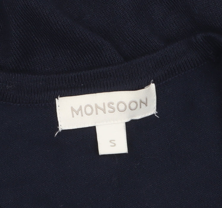 Monsoon Women Blue Small Bell Sleeve Knit Cardigan