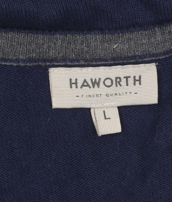 Haworth Men's Blue Cotton V-Neck Jumper Size L