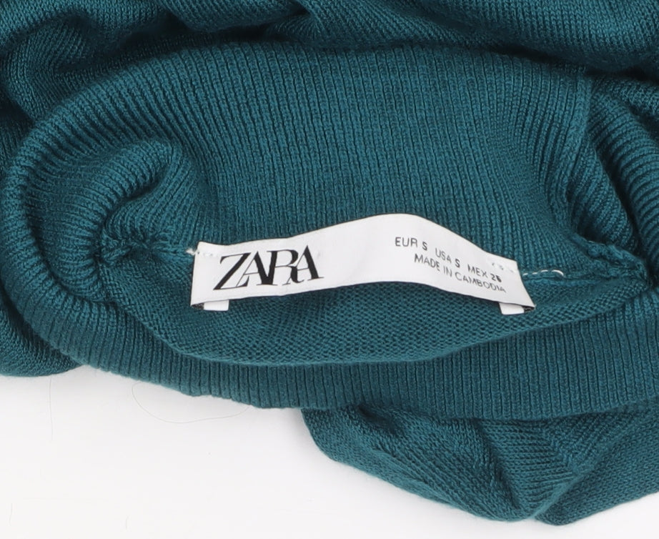 Zara Women Green Mock Neck Long Sleeve Pullover Jumper Size 8