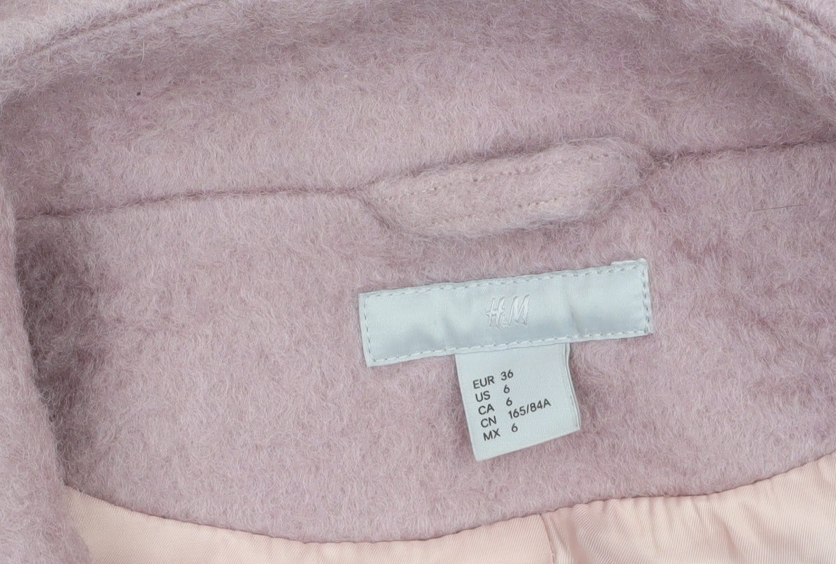 H&M Women’s Pink Wool Blend Mid-Length Zip Overcoat Size 8