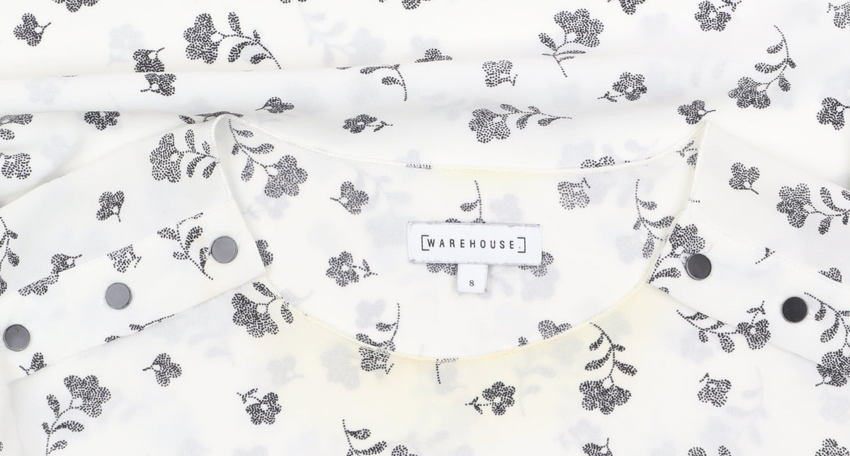 Warehouse Women’s White Floral Long Sleeve Polyester Blouse Size 8