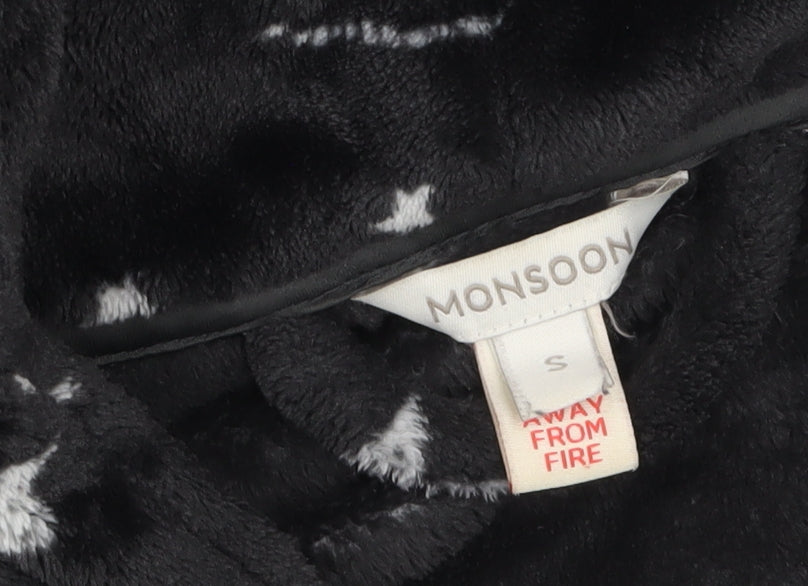 Monsoon Women’s Black Fleece Star Print Belted Winter Robe S