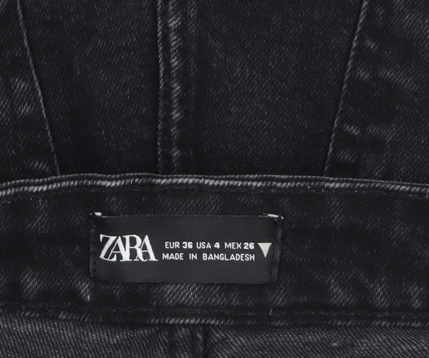 ZARA Women Black Denim Cut-Off High Rise Shorts Size 8
