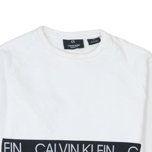 Calvin Klein Men’s White Logo Crew Neck Pullover Sweatshirt S