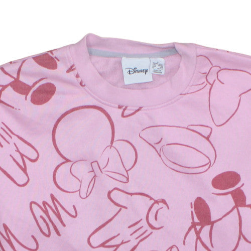 Disney Women Pink Minnie Mouse Print Pullover Sweatshirt S