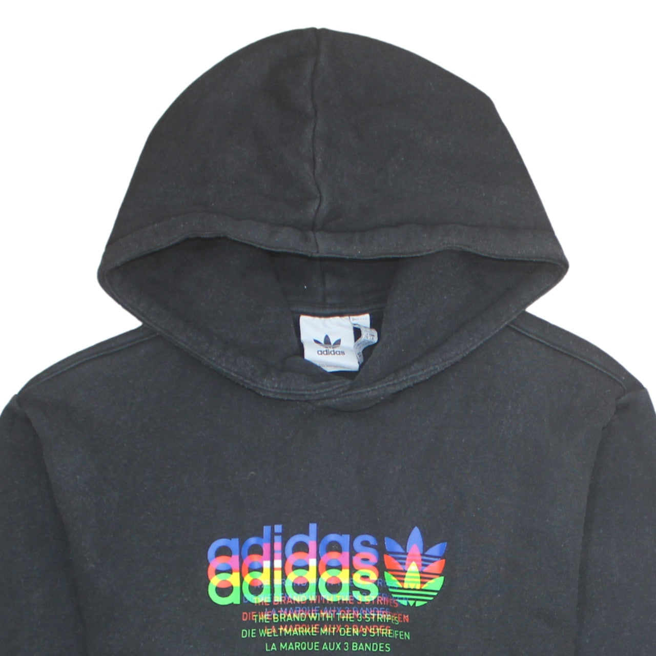 Adidas Mens Black 2XL Pullover Hoodie Graphic Print Cotton Blend