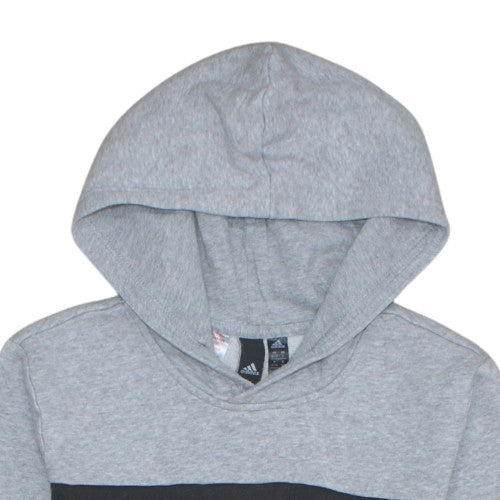 Adidas Boys Grey Pullover Hoodie 13-14 Years Logo Fleece Hooded Sweatshirt