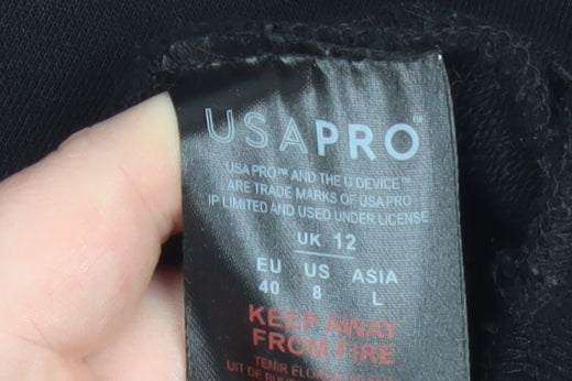 USA Pro Womens Black Hoodie UK 12 Pullover Cotton Blend Casual