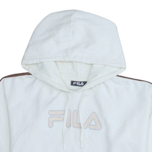Fila Women White Brown Pullover Hoodie Small Cotton Blend Logo