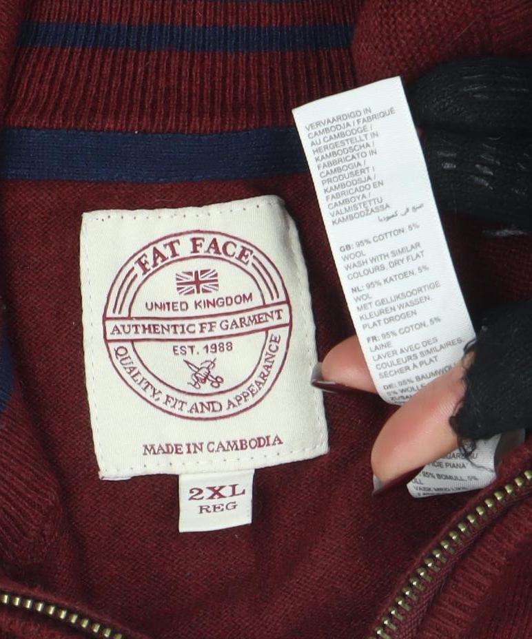 FatFace Mens Red 2XL 1/2 Zip High Neck Cotton Wool Jumper