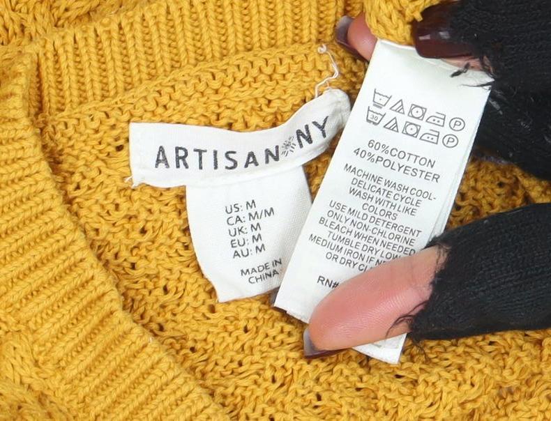 Artisan NY Women Mustard Yellow Knit Jumper Size M Button Detail
