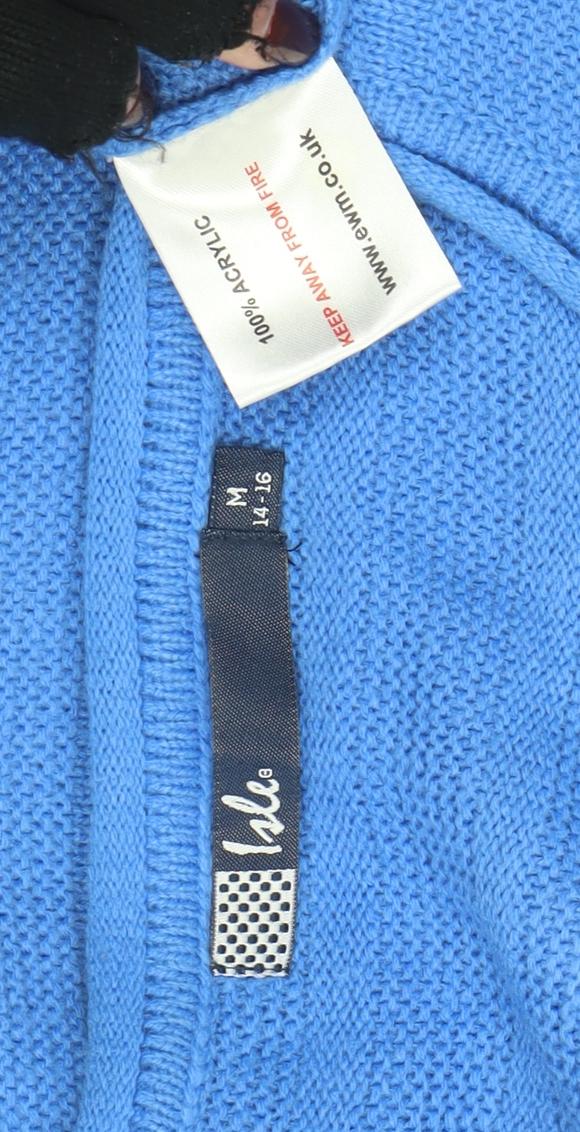 Isle Women's Blue Acrylic Crew Neck Jumper Size M 14-16