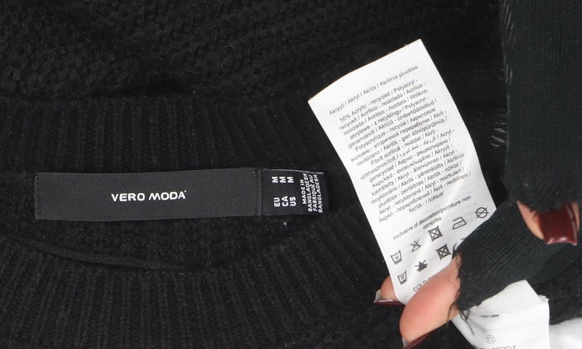 Vero Moda Women's Black Knit Sleeveless Crew Neck Vest Jumper M