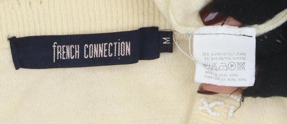 French Connection Women's Beige Embroidered Short Sleeve Pullover Jumper M