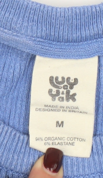 U YAK Women Blue Cotton Blend Short Sleeve Crew Neck T-Shirt M