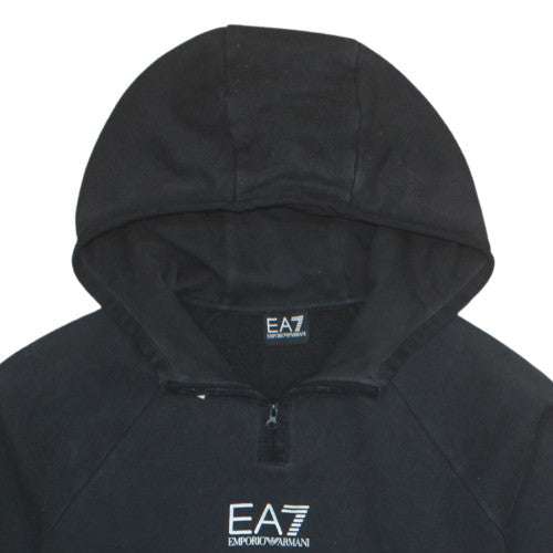 Emporio Armani Men’s Black M Hoodie Pullover EA7 Logo 1/4 Zip Fleece